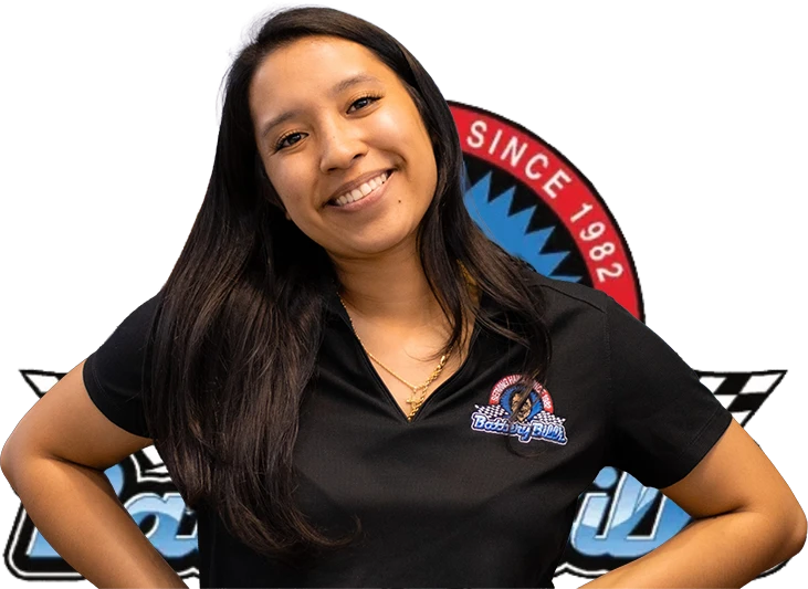 A composite image depicting a battery bill employee cutout overlaid on the company logo